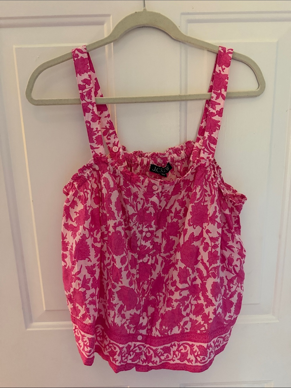 J. Crew Pink and White Floral Strap Tank
